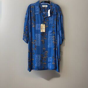 Men's Caribbean Short Sleeve Button Leaf Shirt Blue Size XL